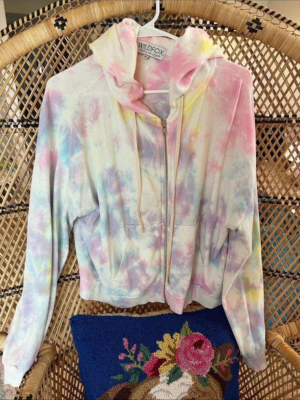 Wildfox Pastel Tie-Dye Zip Hoodie in Pink, Blue, Yellow, Purple, Cream